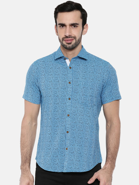 

IMYOUNG Men Blue Slim Fit Printed Casual Shirt