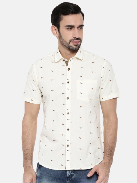 

IMYOUNG Men Cream-Coloured Slim Fit Printed Casual Shirt