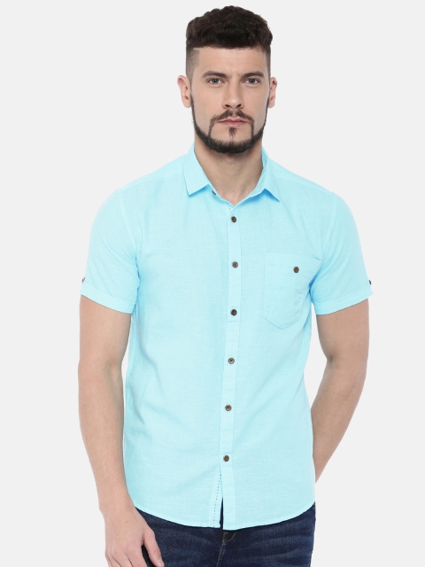 

IMYOUNG Men Blue Slim Fit Solid Casual Shirt
