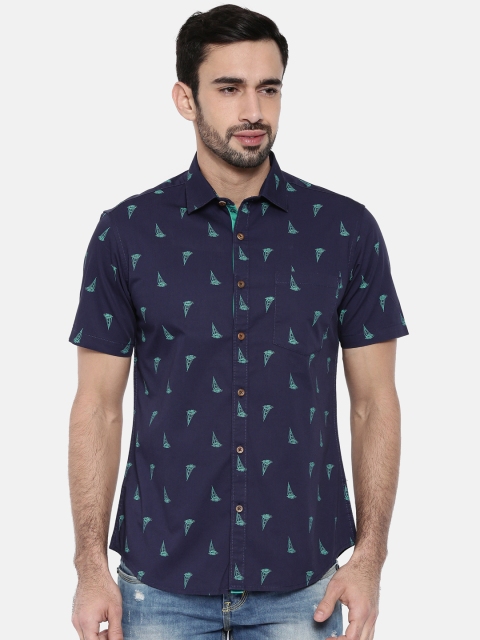 

IMYOUNG Men Navy Blue Slim Fit Printed Casual Shirt