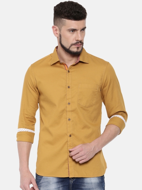 

IMYOUNG Men Mustard Yellow Slim Fit Solid Casual Shirt