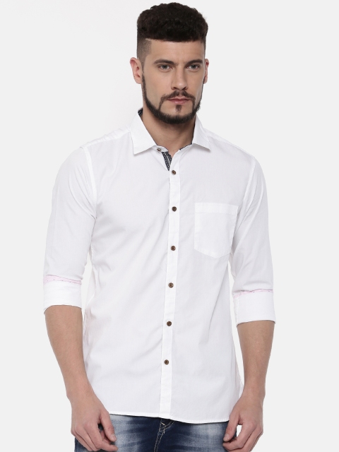 

IMYOUNG Men White Slim Fit Solid Casual Shirt