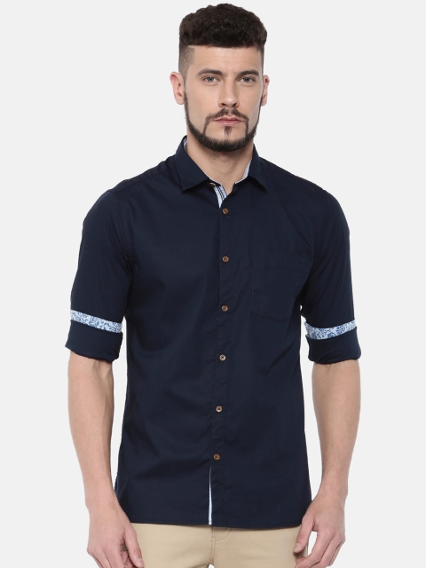 

IMYOUNG Men Navy Blue Slim Fit Solid Casual Shirt