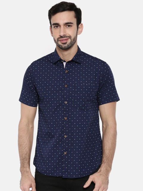 

IMYOUNG Men Navy Blue Slim Fit Printed Casual Shirt