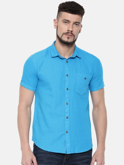 

IMYOUNG Men Blue Slim Fit Solid Casual Shirt