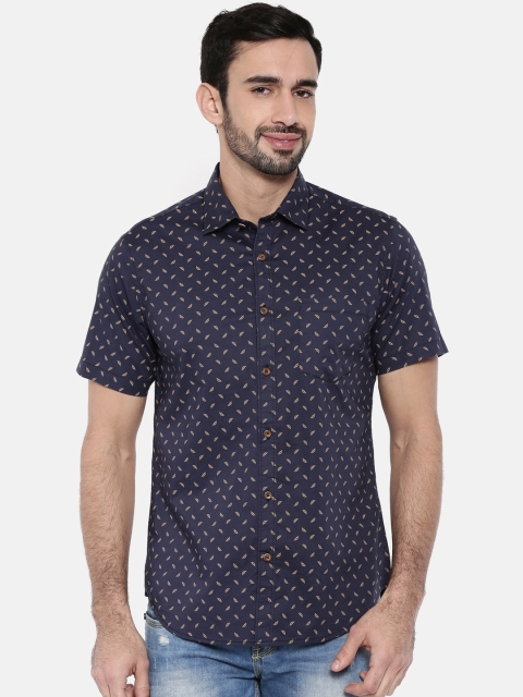 

IMYOUNG Men Navy Blue Slim Fit Printed Casual Shirt