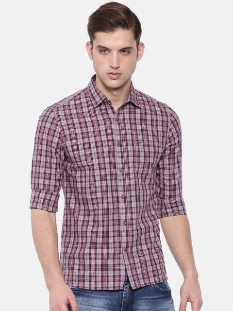 

IMYOUNG Men Pink Slim Fit Checked Casual Shirt