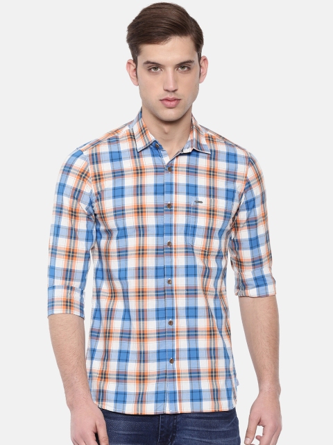 

IMYOUNG Men White & Blue Slim Fit Checked Casual Shirt