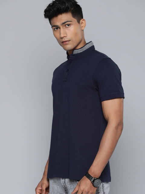 

Harvard Men Blue Mandarin Collar Pure Cotton T-shirt