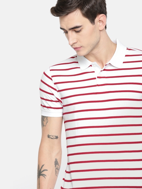 

Harvard Men White & Red Striped Polo T-shirt