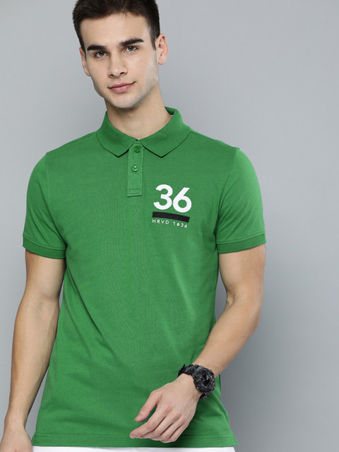 

Harvard Men Green Solid Applique Detail Polo Collar T-shirt