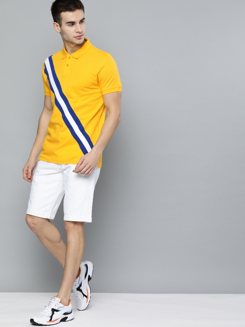 

Harvard Men Yellow Navy Blue Striped Polo Collar Pure Cotton T-shirt