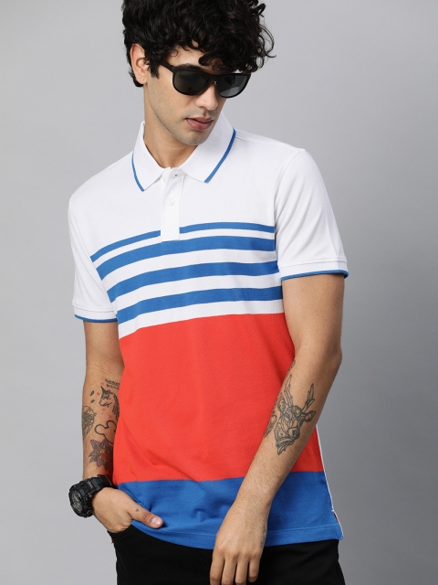 

Harvard Men White White Striped Polo Collar Pure Cotton T-shirt