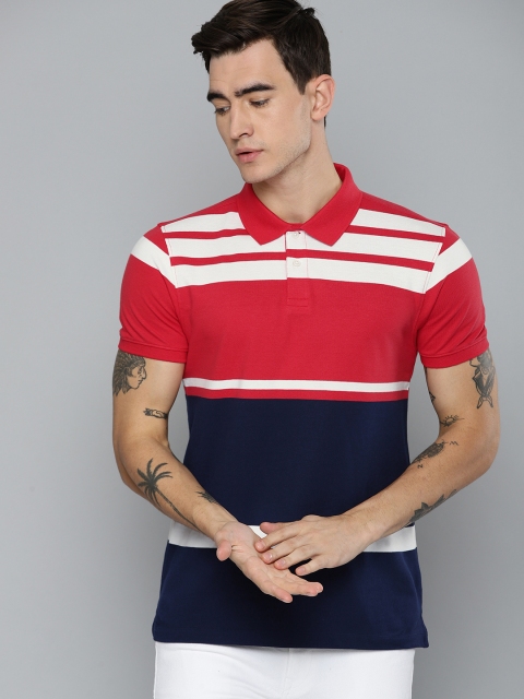 

Harvard Men Red & Navy Blue Colourblocked Polo Collar T-shirt