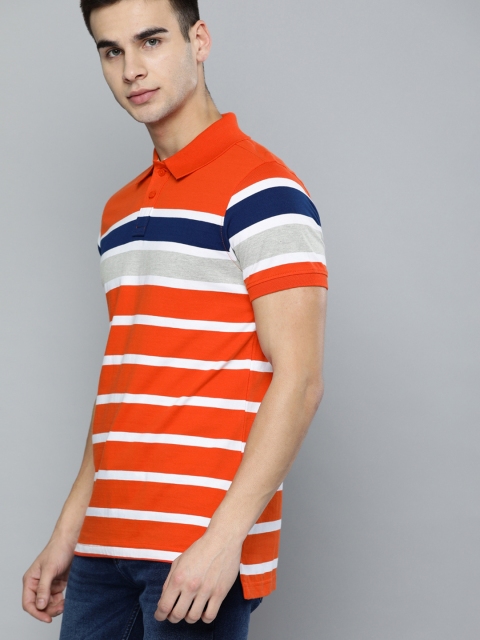 

Harvard Men Orange White Striped Polo Collar Pure Cotton T-shirt