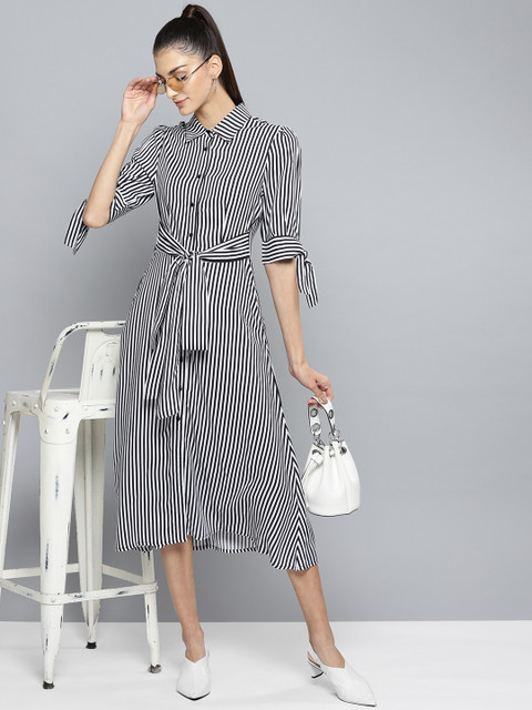 

Harpa Women White & Black Striped Shirt Dress