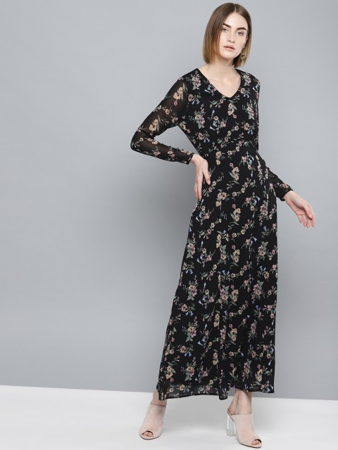 

Harpa Women Black & Green Printed Maxi Dress