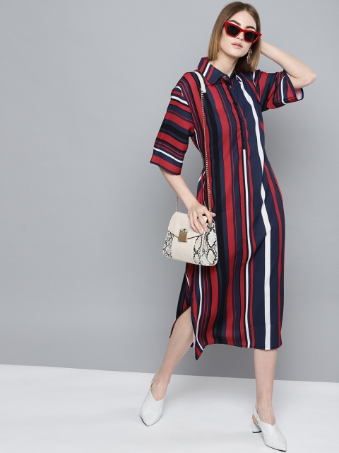 

Harpa Women Red & Navy Striped Shirt Dress
