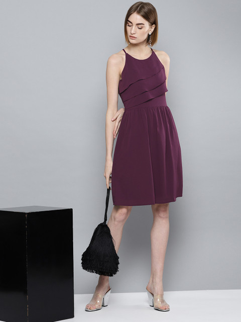 

Harpa Women Purple Solid A-Line Dress