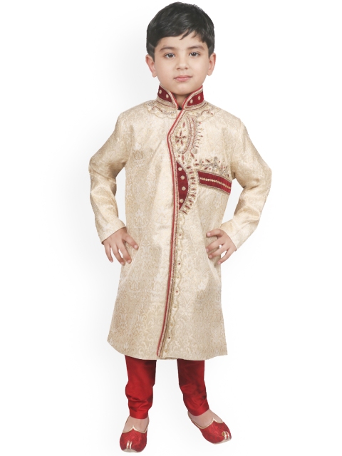 

SG YUVRAJ Boys Gold-Toned & Red Sherwani Set