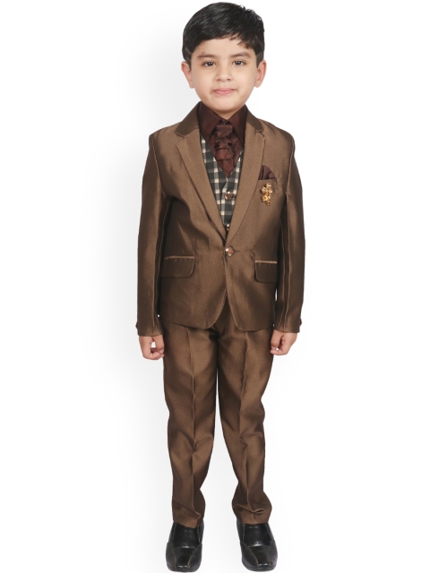 

SG YUVRAJ Boys Coffee Brown Solid Single-Breasted Suit