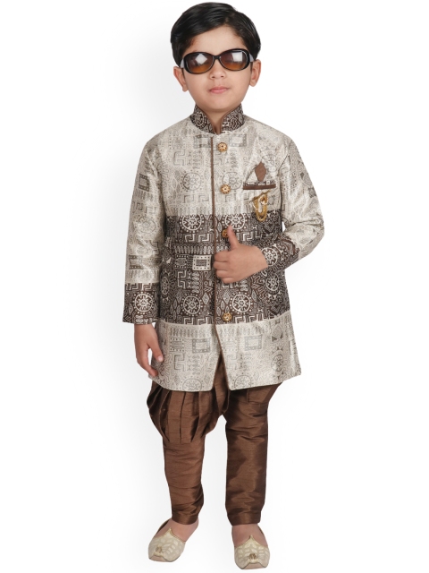 

SG YUVRAJ Boys Grey & Brown Sherwani Set