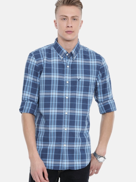 

AMERICAN EAGLE OUTFITTERS Men Blue Slim Fit Checked Casual Shirt