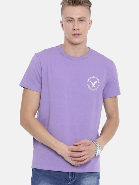 

AMERICAN EAGLE OUTFITTERS Men Purple Solid Round Neck T-shirt