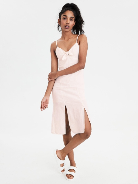 

AMERICAN EAGLE OUTFITTERS Women Off-White Solid A-Line Dress