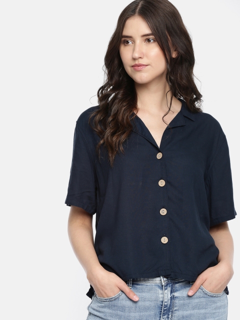 

AMERICAN EAGLE OUTFITTERS Women Navy Blue Regular Fit Solid Casual Shirt