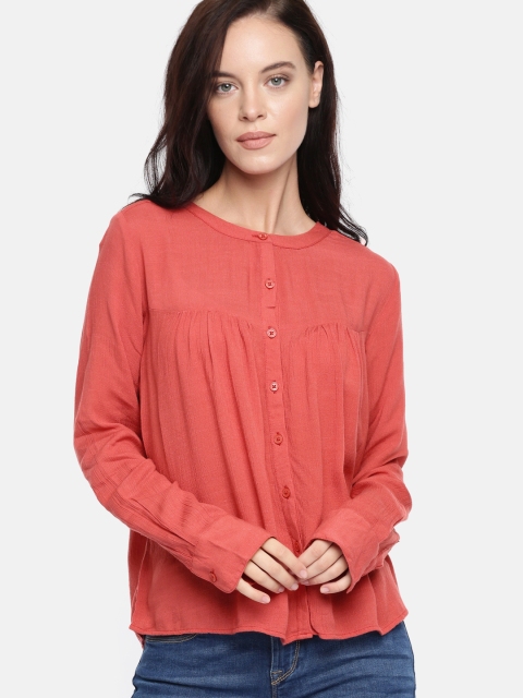 

AMERICAN EAGLE OUTFITTERS Women Rust Solid Shirt Style Top