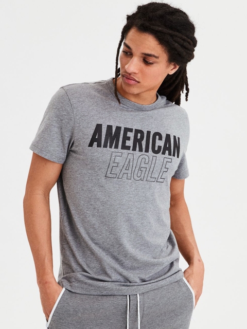 

AMERICAN EAGLE OUTFITTERS Men Grey Printed Round Neck T-shirt