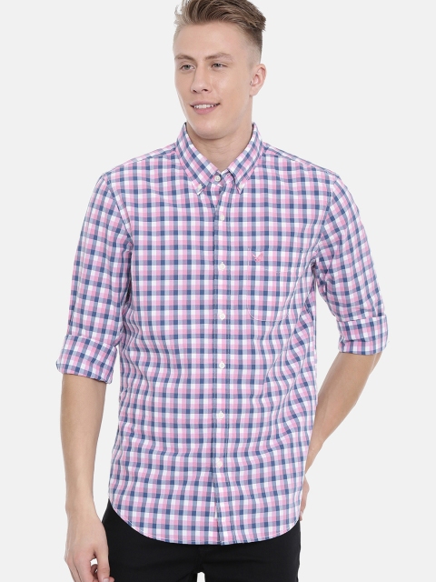 

AMERICAN EAGLE OUTFITTERS Men Pink & Navy Blue Slim Fit Checked Casual Shirt