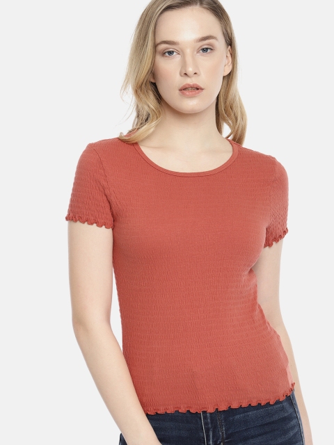

AMERICAN EAGLE OUTFITTERS Women Rust Orange Solid Fitted Top