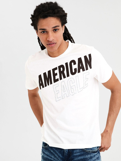 

AMERICAN EAGLE OUTFITTERS Men White Printed Round Neck T-shirt