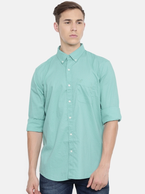 

AMERICAN EAGLE OUTFITTERS Men Sea Green & White Slim Fit Printed Casual Shirt