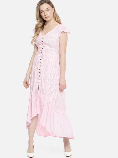 

AMERICAN EAGLE OUTFITTERS Women Pink & White Striped Fit and Flare Maxi Dress