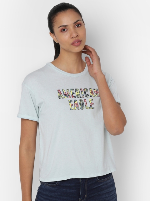 

AMERICAN EAGLE OUTFITTERS Women Blue Printed Round Neck T-shirt