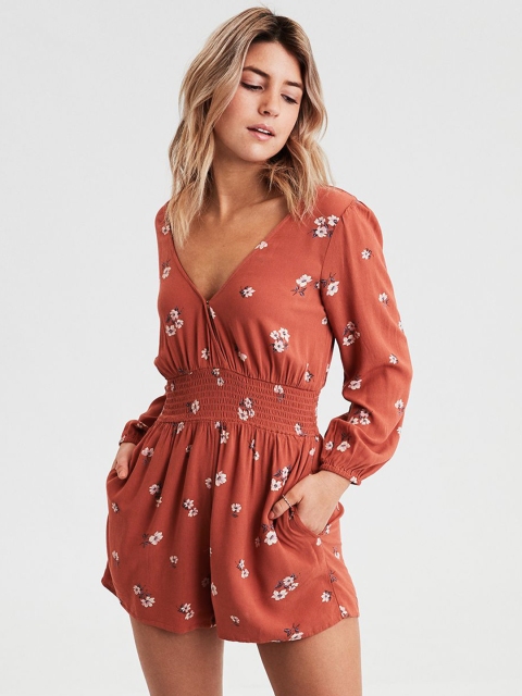 

AMERICAN EAGLE OUTFITTERS Rust Orange Printed Playsuit