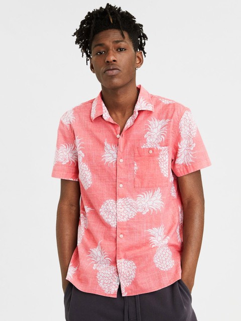 

AMERICAN EAGLE OUTFITTERS Men Pink & White Regular Fit Printed Casual Shirt