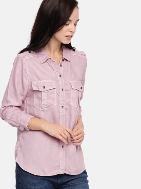 

AMERICAN EAGLE OUTFITTERS Women Pink Boyfriend Fit Solid Casual Shirt