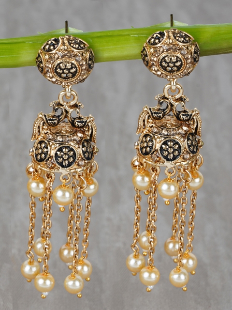 

Shining Diva Gold-Plated & Black Dome Shaped Jhumkas