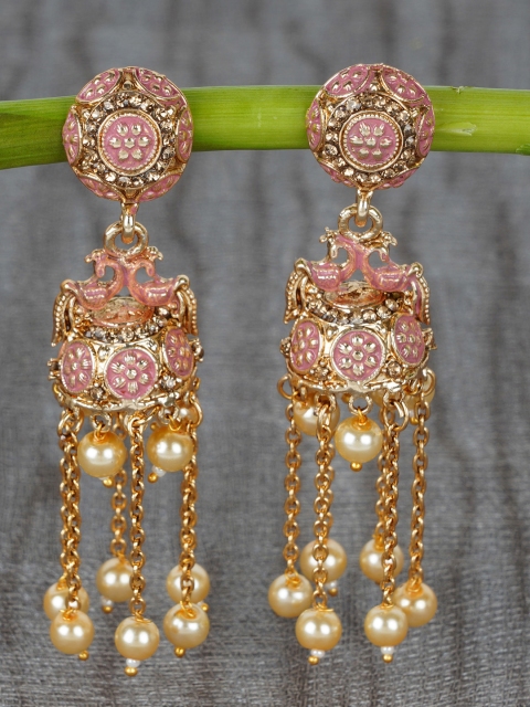 

Shining Diva Gold-Plated & Pink Classic Jhumkas