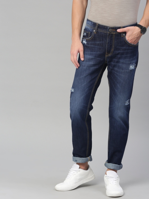 

American Crew Men Blue Straight Fit Mid-Rise Mildly Distressed Jeans