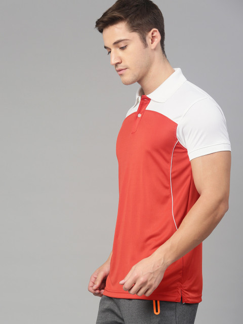 

American Crew Men Red & White Colourblocked Polo Collar T-shirt