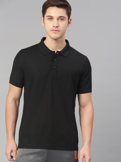 

American Crew Men Black Solid Polo Collar T-shirt