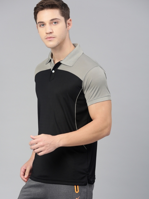 

American Crew Men Black & Grey Solid Polo Collar T-shirt
