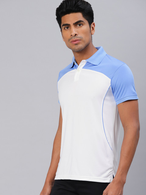 

American Crew Men Blue & White Colourblocked Polo Collar T-shirt