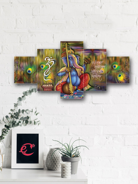 

eCraftIndia Set of 5 Multicoloured Lord Ganesha Canvas Wall Art, Multi