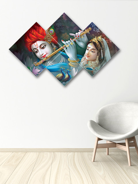 

eCraftIndia Set of 4 Multicoloured Radha Krishna Canvas Wall Art, Multi